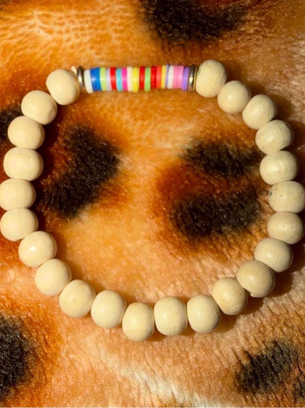 Cream Beaded Bracelet with Multicolor Accent